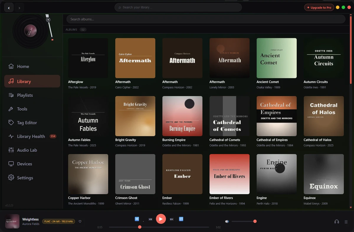 Album browser showing a wall of album covers from your own library